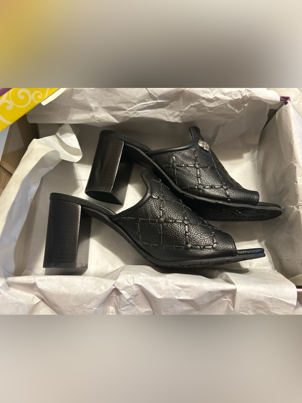 Brighton Black “Riley” Leather Slide Sandals - Picture 2 of 8